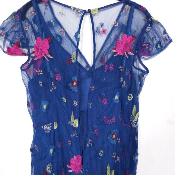 Anthropologie‎ TRACY REESE Midi Dress Size 12P Embroidered Topaz Blue Floral - Picture 12 of 16